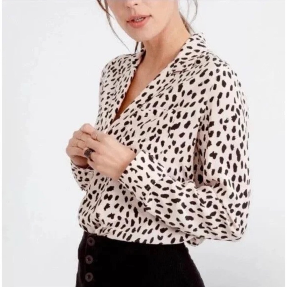 RAILS Rebel 100% Silk Button Down Blush Spotted Blouse, Sz M - Picture 3 of 10